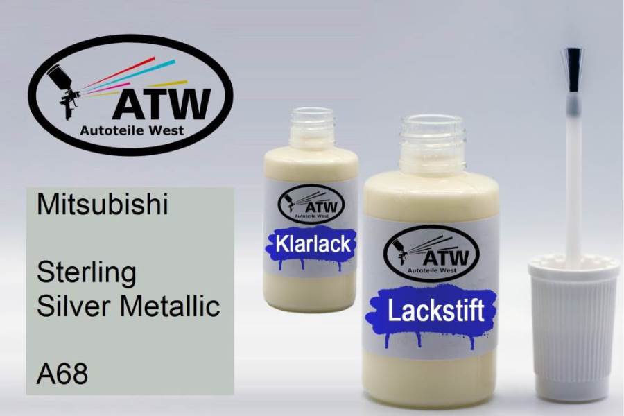 Mitsubishi, Sterling Silver Metallic, A68: 20ml Lackstift + 20ml Klarlack - Set, von ATW Autoteile West.